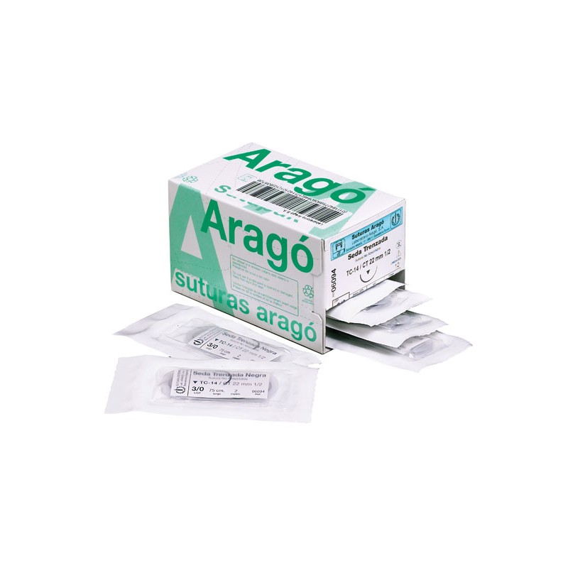 SUTURA ARAGO TB12 3/0 seda 3/8 circulo tri. (16mm) 12 ud