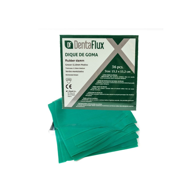 DIQUES DE GOMA DENTAFLUX verde medio mentolados 36 ud