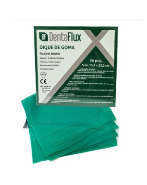DIQUES DE GOMA DENTAFLUX verde medio mentolados 36 ud