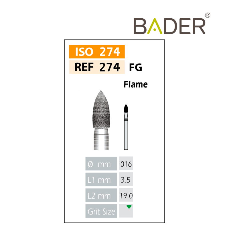 Fresas Diamante FG ISO 274-314-534-016 Verde BADER