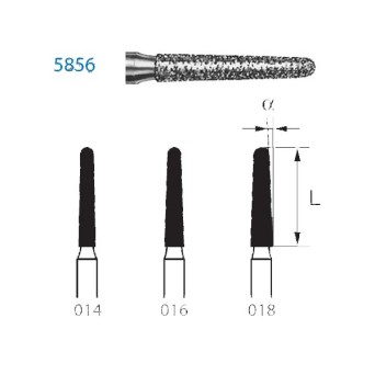5856.314.018  KOMET FRESA DIAMANTE CONICA REDONDEADA TURBINA ø 018 GRANO SUPER GRUESO 5 ud.