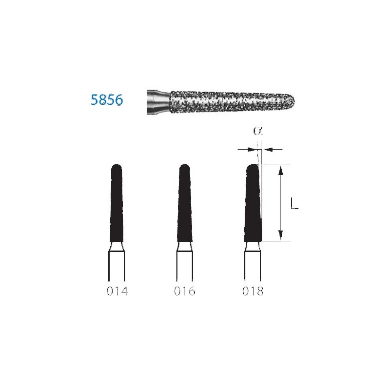 5856.314.018  KOMET FRESA DIAMANTE CONICA REDONDEADA TURBINA ø 018 GRANO SUPER GRUESO 5 ud.
