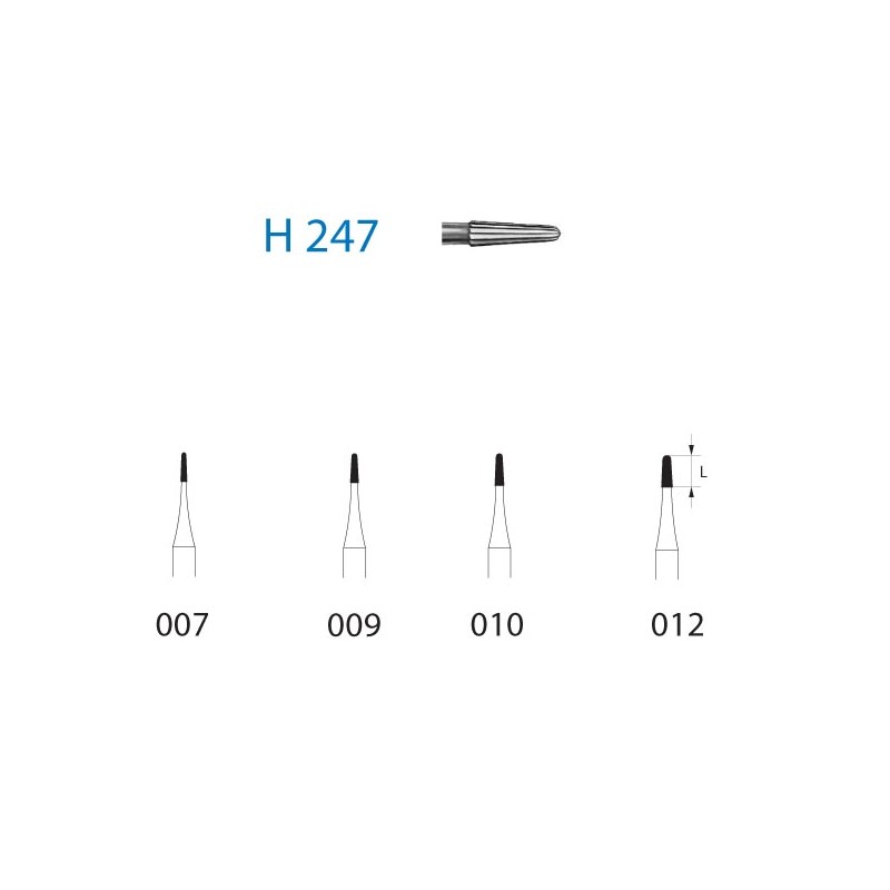 H247.314.009  KOMET FRESA C. TUNGSTENO CONICA REDONDEADA TURBINA ø 009  5 ud.