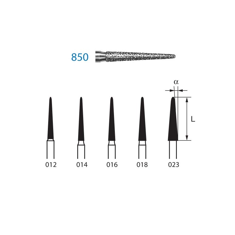 850.314.012  KOMET FRESA DIAMANTE CONICA REDONDEADA TURBINA ø 012 GRANO ESTANDAR 5 ud.