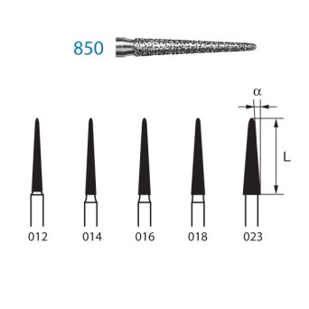 850.314.016  KOMET FRESA DIAMANTE CONICA REDONDEADA TURBINA ø 016 GRANO ESTANDAR 5 ud.