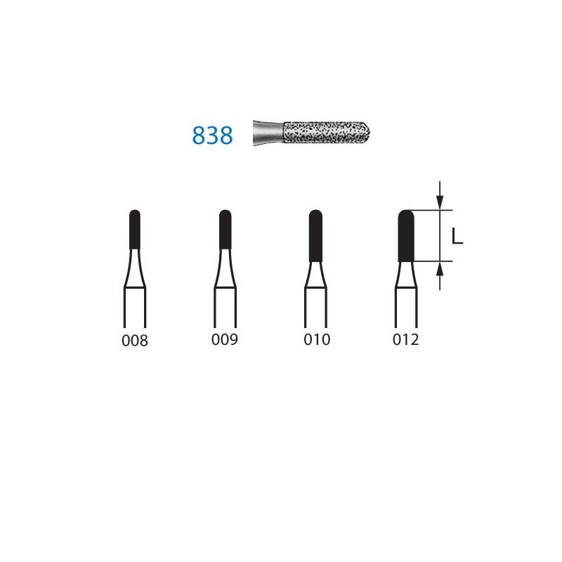 838.314.010  KOMET FRESA DIAMANTE CILINDRICA REDONDEADA TURBINA ø 010 GRANO ESTANDAR 5 ud.