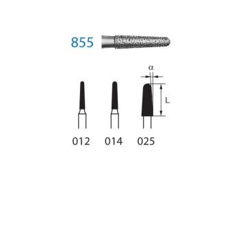 855.314.025  KOMET FRESA DIAMANTE CONICA REDONDEADA TURBINA ø 025 GRANO ESTANDAR 5 ud.
