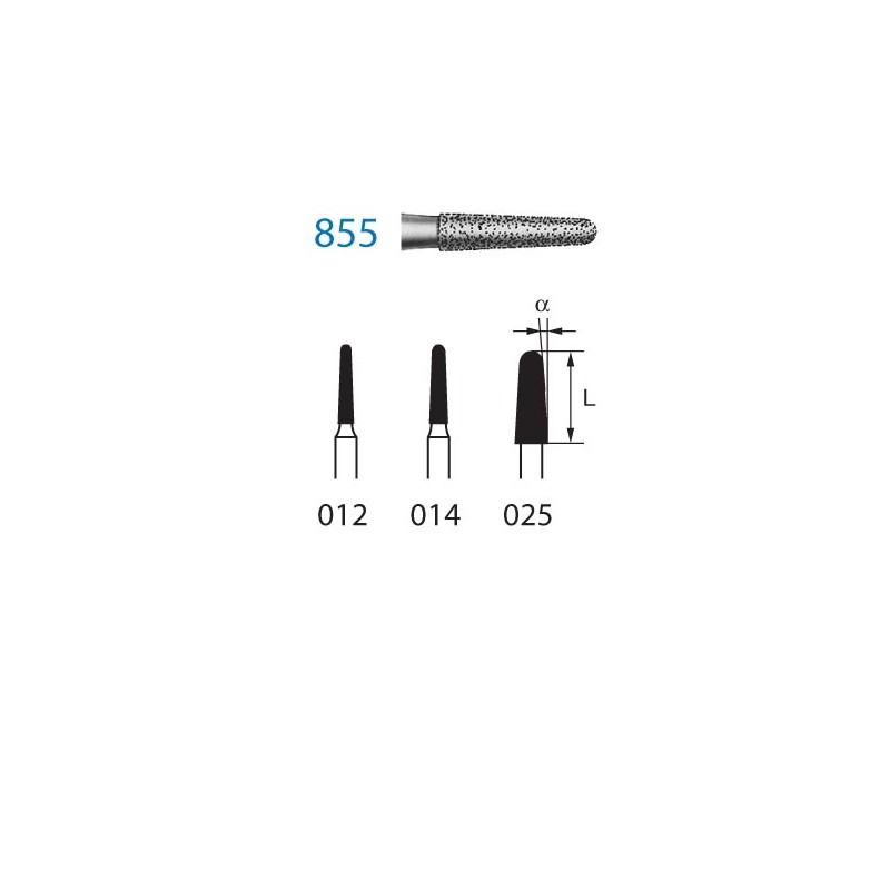 855.314.014  KOMET FRESA DIAMANTE CONICA REDONDEADA TURBINA ø 014 GRANO ESTANDAR 5 ud.
