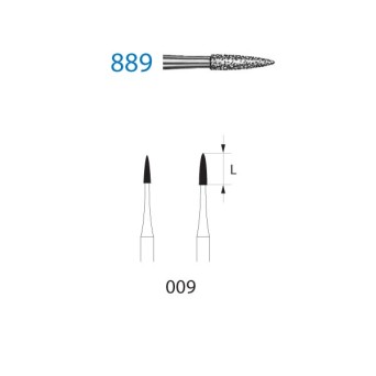 889.314.009  KOMET FRESA DIAMANTE LLAMA TURBINA ø 009 GRANO ESTANDAR 5 ud.