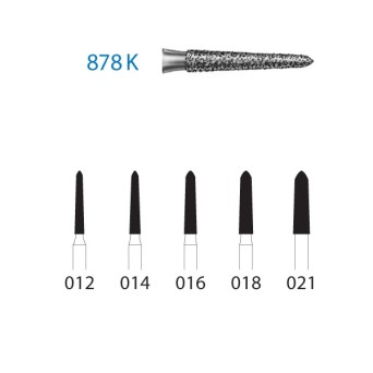 878K.314.016  KOMET FRESA DIAMANTE TORPEDO CONICA TURBINA ø 016 GRANO ESTANDAR 5 ud.
