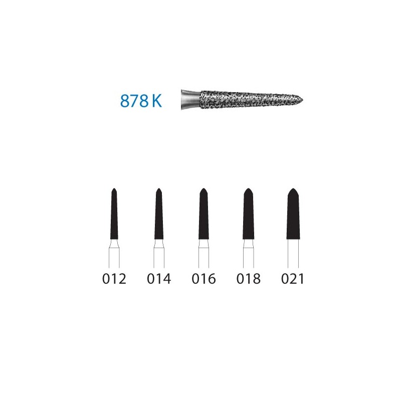 878K.314.016  KOMET FRESA DIAMANTE TORPEDO CONICA TURBINA ø 016 GRANO ESTANDAR 5 ud.