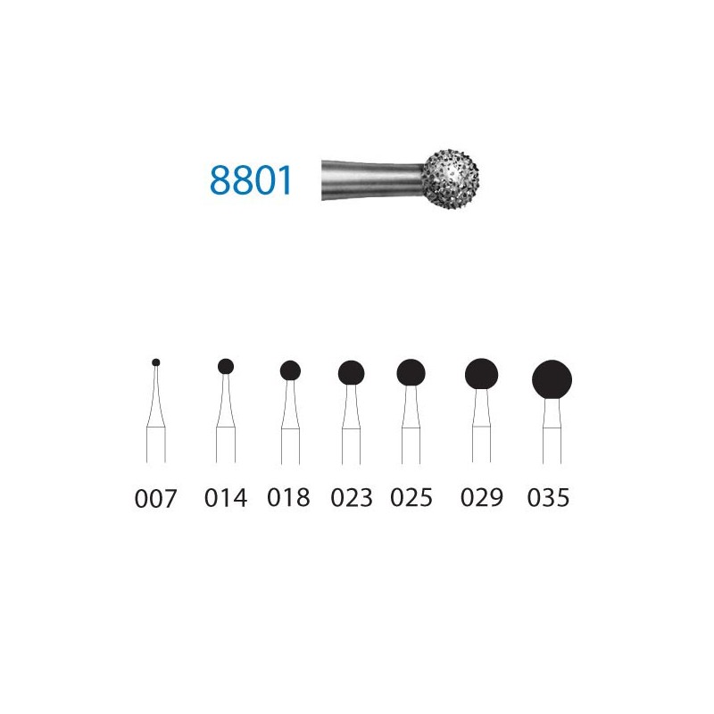 8801.314.023  KOMET FRESA DIAMANTE BOLA TURBINA ø 023 GRANO FINO 5 ud.