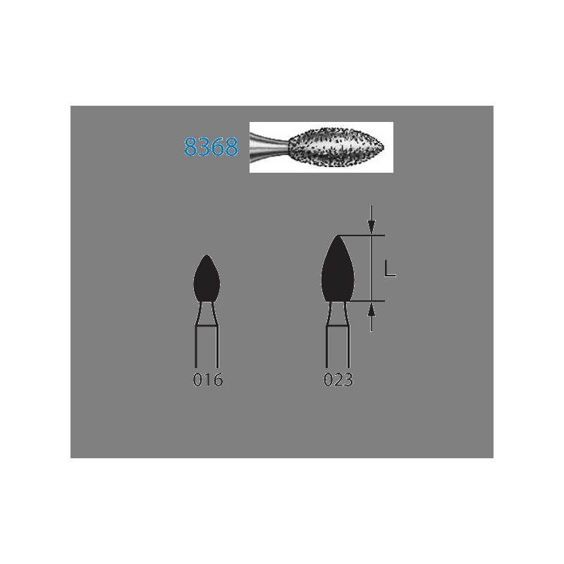 8368.204.023  KOMET FRESA DIAMANTE BALON RUGBY CONTRAANGULO ø 023 GRANO FINO 5 ud.