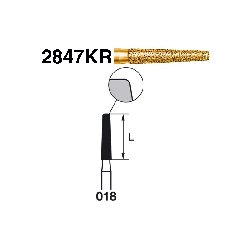 2847KR.314.018  KOMET FRESA DIAMANTE CONICA BORDE REDONDEADO TURBINA ø 018 GRANO EXTRA GRUESO 5 ud.