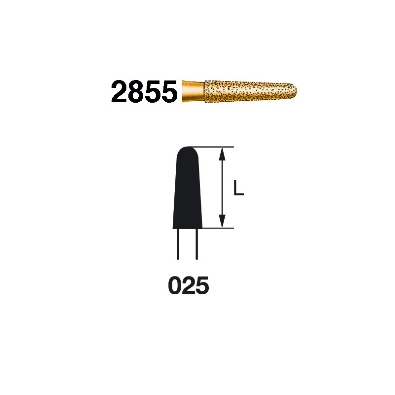 2855.314.025  KOMET FRESA DIAMANTE CONICA REDONDEADA TURBINA ø 025 GRANO EXTRA GRUESO 5 ud.