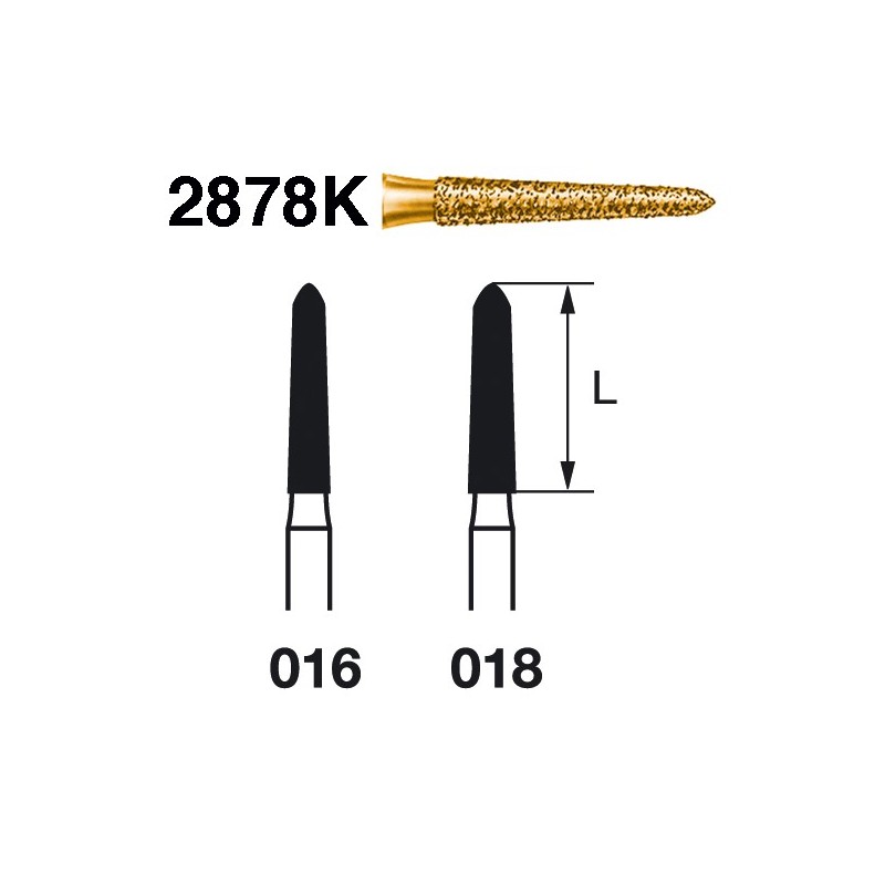 2878K.314.016  KOMET FRESA DIAMANTE TORPEDO CONICA TURBINA ø 016 GRANO EXTRA GRUESO 5 ud.