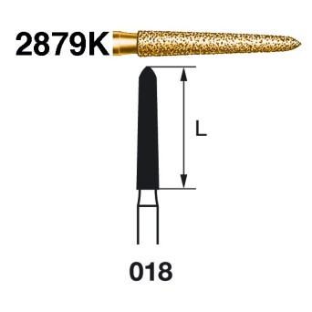 2879K.314.018  KOMET FRESA DIAMANTE TORPEDO CONICA TURBINA ø 018 GRANO EXTRA GRUESO 5 ud.