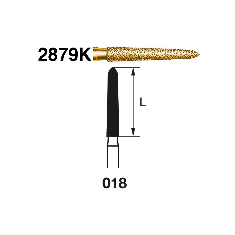 2879K.314.018  KOMET FRESA DIAMANTE TORPEDO CONICA TURBINA ø 018 GRANO EXTRA GRUESO 5 ud.