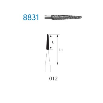 8831.204.012  KOMET FRESA DIAMANTE REDONDA CONICA LARGA CONTRAANGULO ø 012 GRANO FINO 5 ud.