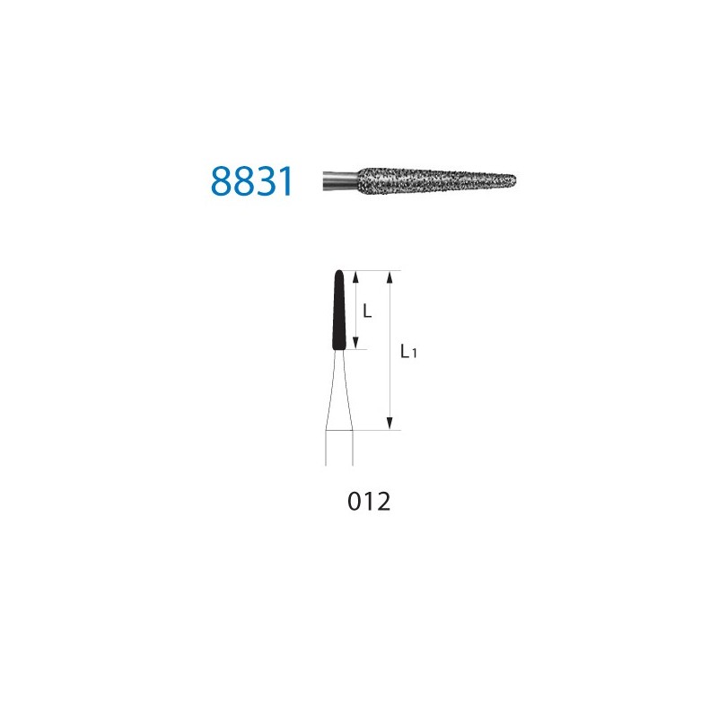 8831.204.012  KOMET FRESA DIAMANTE REDONDA CONICA LARGA CONTRAANGULO ø 012 GRANO FINO 5 ud.