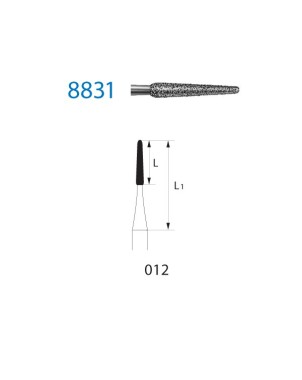 8831.204.012  KOMET FRESA DIAMANTE REDONDA CONICA LARGA CONTRAANGULO ø 012 GRANO FINO 5 ud.