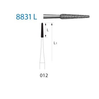 8831L.204.012  KOMET FRESA DIAMANTE REDONDA CONICA LARGA CONTRAANGULO ø 012 GRANO FINO 5 ud.