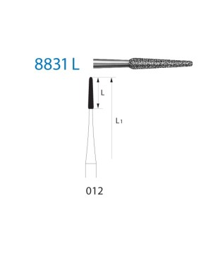 8831L.204.012  KOMET FRESA DIAMANTE REDONDA CONICA LARGA CONTRAANGULO ø 012 GRANO FINO 5 ud.