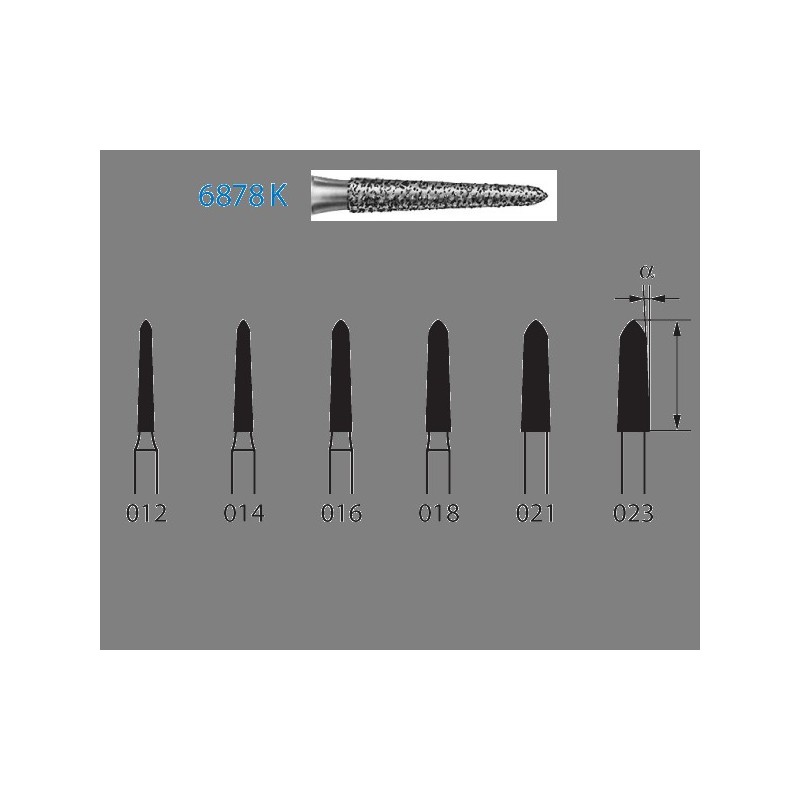 6878K.314.016  KOMET FRESA DIAMANTE TORPEDO CONICA TURBINA ø 016 GRANO GRUESO 5 ud.