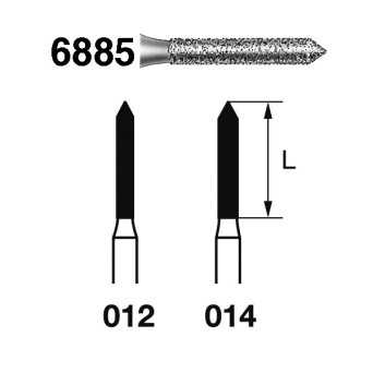 6885.314.012  KOMET FRESA DIAMANTE CILINDRICA PUNTIAGUDA TURBINA ø 012 GRANO GRUESO 5 ud.