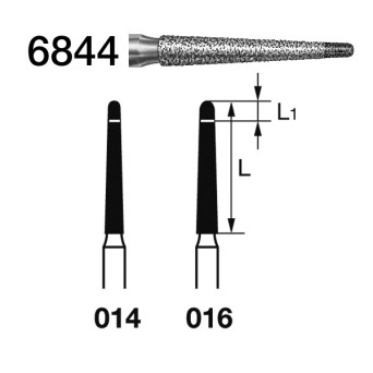 6844.314.014  KOMET FRESA DIAMANTE CONICA REDONDEADA TURBINA ø 014 GRANO FINO Y GRUESO 5 ud.