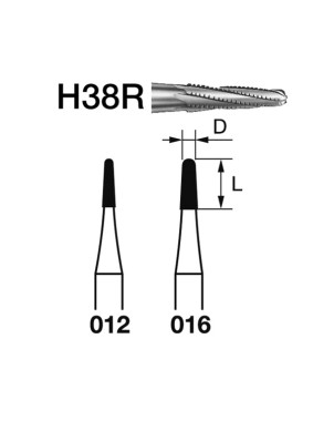 H38R.314.012  KOMET FRESA C. TUNGSTENO CONICA REDONDEADA TURBINA ø 012  5 ud.