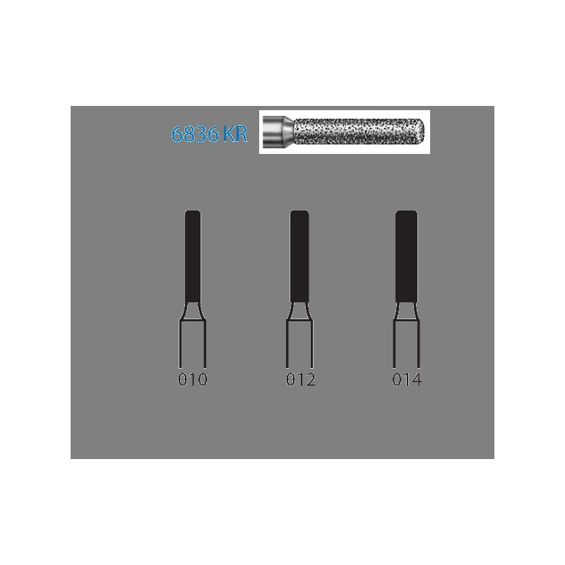 6836KR.314.012  KOMET FRESA DIAMANTE CILINDRICA BORDE REDONDEADO TURBINA ø 012 GRANO GRUESO 5 ud.