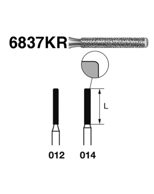 6837KR.314.012  KOMET FRESA DIAMANTE CILINDRICA BORDE REDONDEADO TURBINA ø 012 GRANO GRUESO 5 ud.