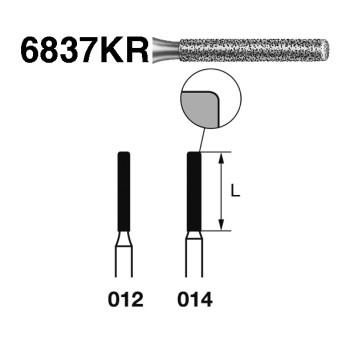 6837KR.314.014  KOMET FRESA DIAMANTE CILINDRICA BORDE REDONDEADO TURBINA ø 014 GRANO GRUESO 5 ud.