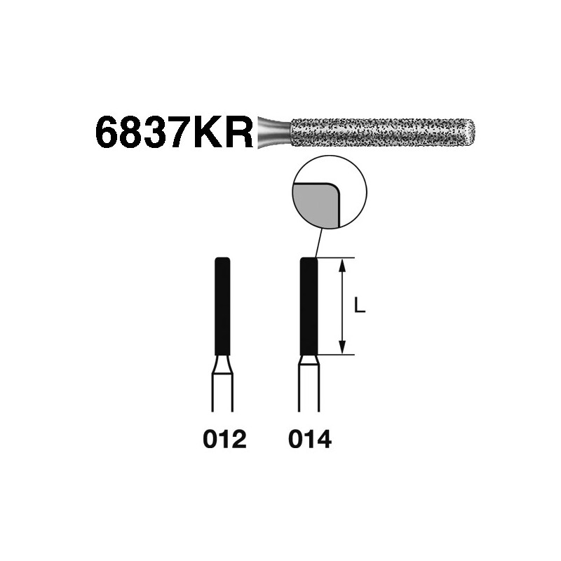 6837KR.314.014  KOMET FRESA DIAMANTE CILINDRICA BORDE REDONDEADO TURBINA ø 014 GRANO GRUESO 5 ud.