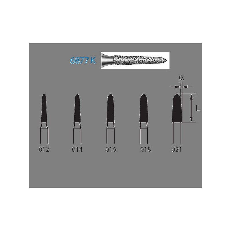6877K.314.014  KOMET FRESA DIAMANTE TORPEDO CONICA TURBINA ø 014 GRANO GRUESO 5 ud.
