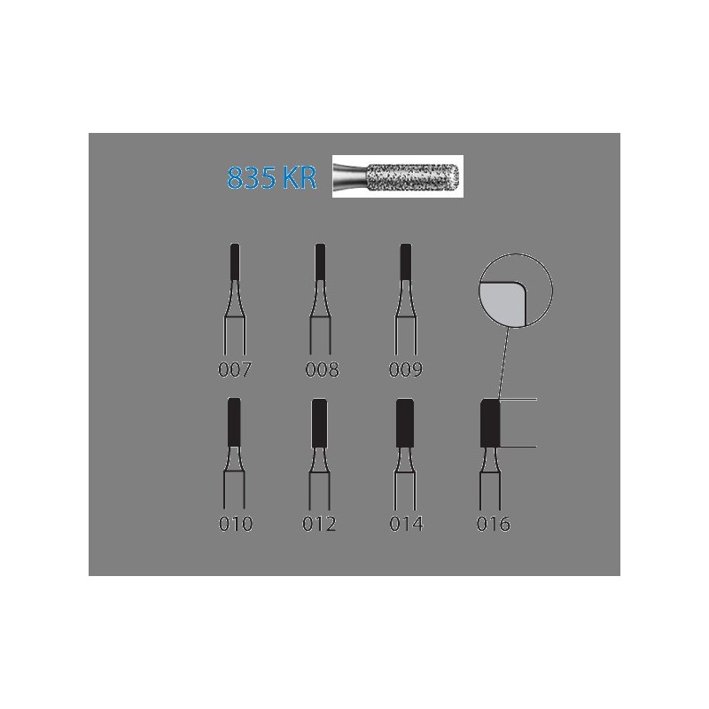835KR.314.012  KOMET FRESA DIAMANTE CILINDRICA BORDE REDONDEADO TURBINA ø 012 GRANO ESTANDAR 5 ud.