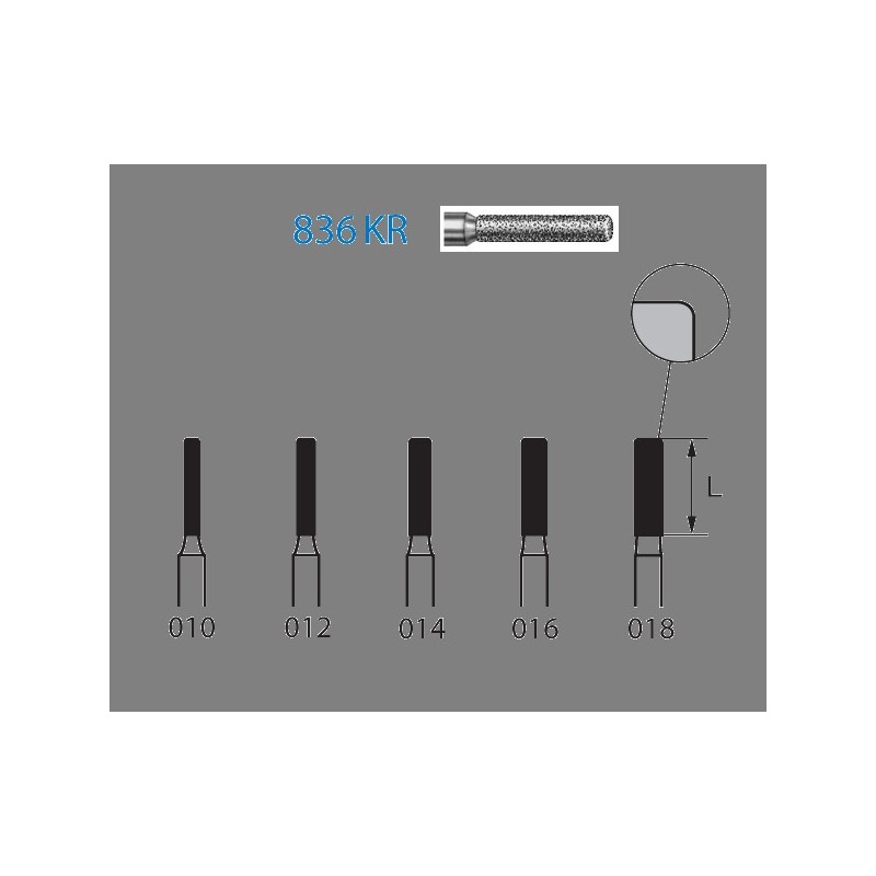836KR.314.012  KOMET FRESA DIAMANTE CILINDRICA BORDE REDONDEADO TURBINA ø 012 GRANO ESTANDAR 5 ud.
