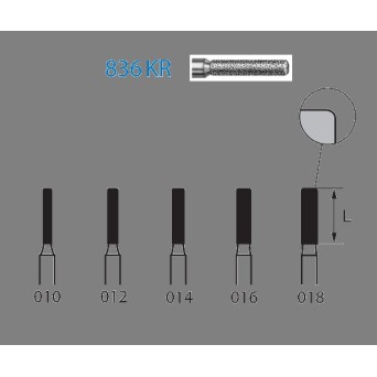 836KR.314.014  KOMET FRESA DIAMANTE CILINDRICA BORDE REDONDEADO TURBINA ø 014 GRANO ESTANDAR 5 ud.