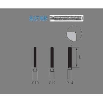 837KR.314.014  KOMET FRESA DIAMANTE CILINDRICA BORDE REDONDEADO TURBINA ø 014 GRANO ESTANDAR 5 ud.