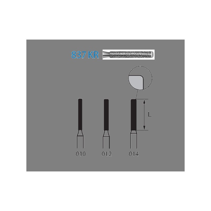 837KR.314.014  KOMET FRESA DIAMANTE CILINDRICA BORDE REDONDEADO TURBINA ø 014 GRANO ESTANDAR 5 ud.