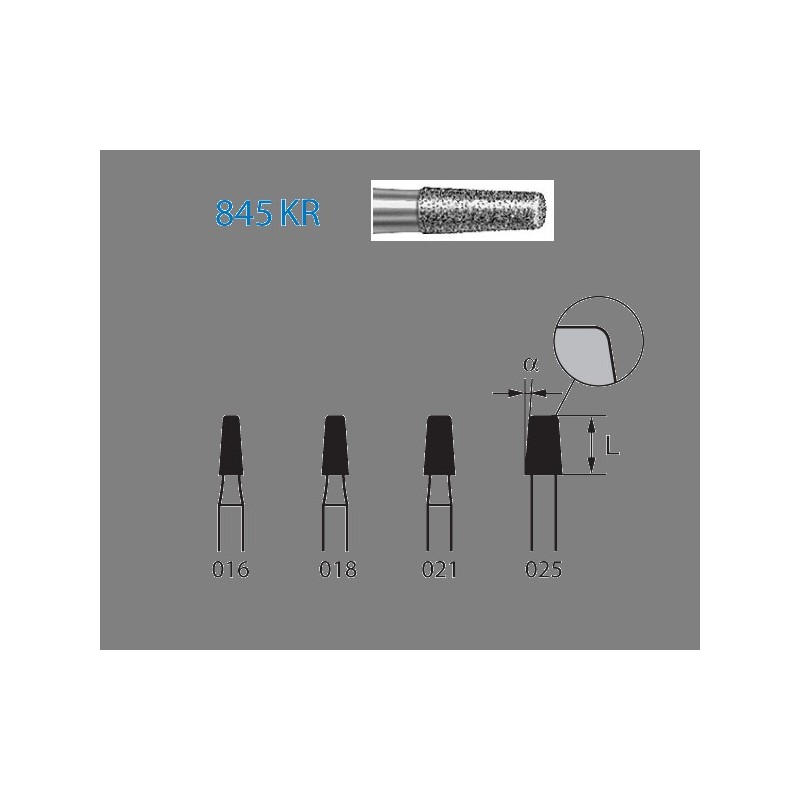 845KR.314.021  KOMET FRESA DIAMANTE CONICA BORDE REDONDEADO TURBINA ø 021 GRANO ESTANDAR 5 ud.