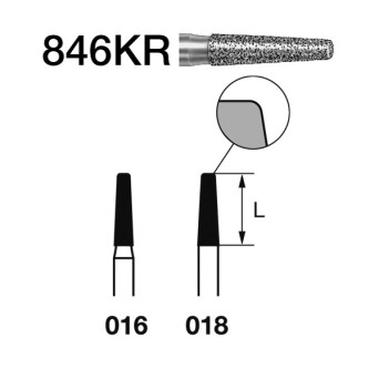 846KR.314.018  KOMET FRESA DIAMANTE CONICA BORDE REDONDEADO TURBINA ø 018 GRANO ESTANDAR 5 ud.