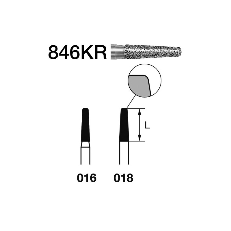 846KR.314.018  KOMET FRESA DIAMANTE CONICA BORDE REDONDEADO TURBINA ø 018 GRANO ESTANDAR 5 ud.