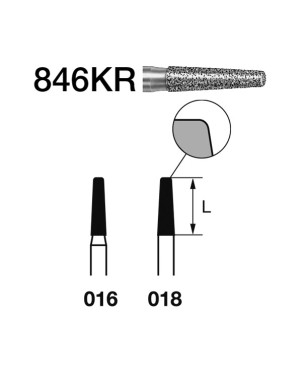 846KR.314.018  KOMET FRESA DIAMANTE CONICA BORDE REDONDEADO TURBINA ø 018 GRANO ESTANDAR 5 ud.