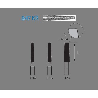 847KR.314.016  KOMET FRESA DIAMANTE CONICA BORDE REDONDEADO TURBINA ø 016 GRANO ESTANDAR 5 ud.