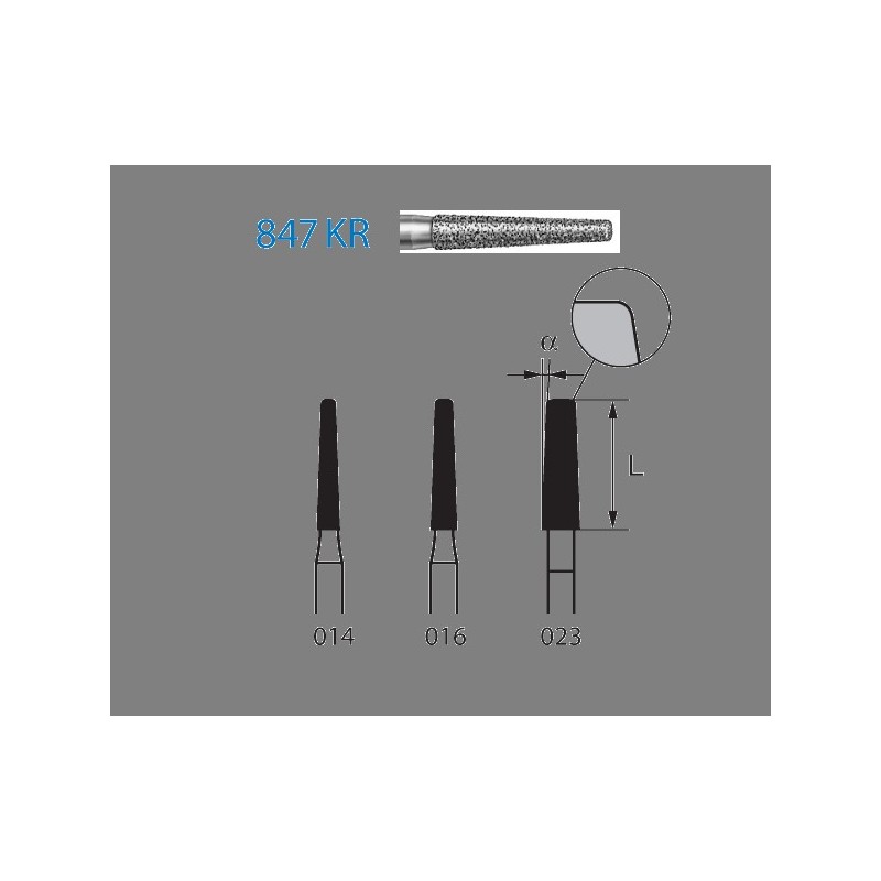 847KR.314.016  KOMET FRESA DIAMANTE CONICA BORDE REDONDEADO TURBINA ø 016 GRANO ESTANDAR 5 ud.