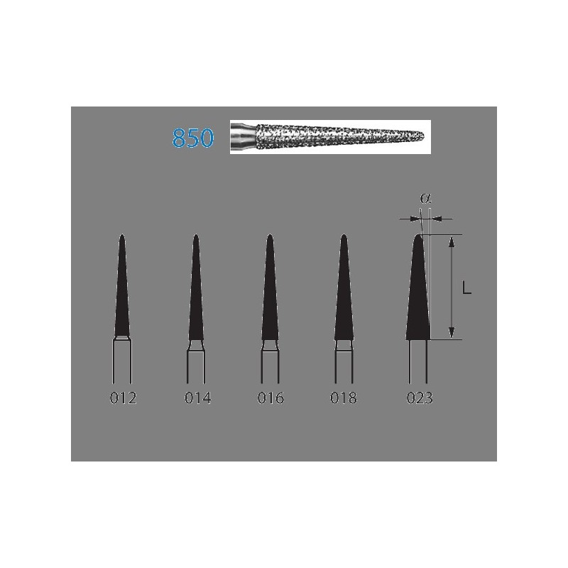 850.314.018  KOMET FRESA DIAMANTE CONICA REDONDEADA TURBINA ø 018 GRANO ESTANDAR 5 ud.