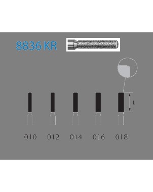 8836KR.314.012  KOMET FRESA DIAMANTE CILINDRICA BORDE REDONDEADO TURBINA ø 012 GRANO FINO 5 ud.