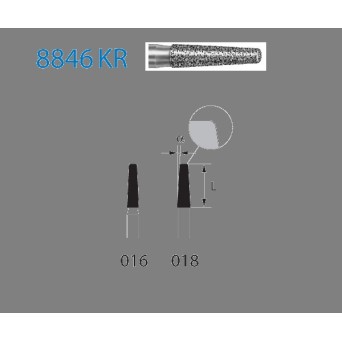8846KR.314.018  KOMET FRESA DIAMANTE CONICA BORDE REDONDEADO TURBINA ø 018 GRANO FINO 5 ud.